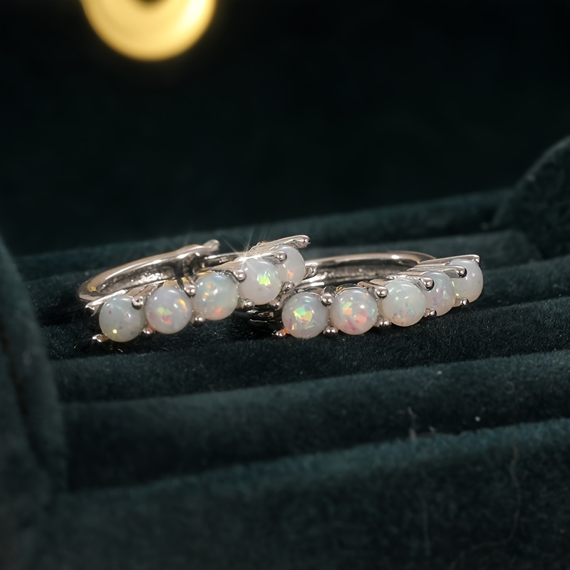Small Hoop Synthetic Opal Treasure Earrings